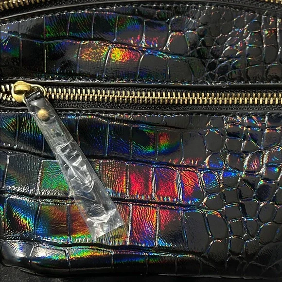 Sharif Black Iridescent Croc-Embossed Leather Bag NWT - Picture 15 of 16